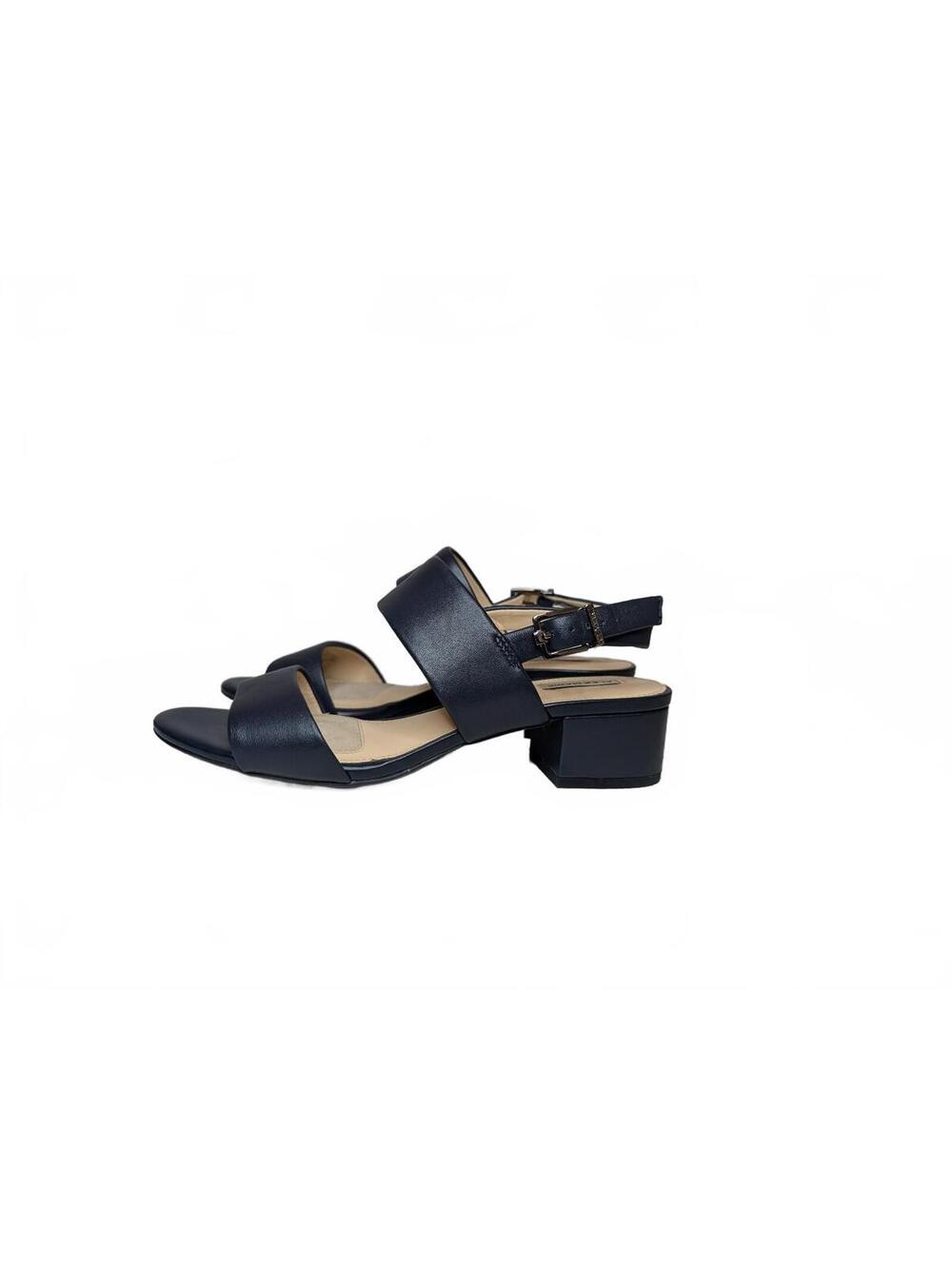 Alex Marie Navy Blue Leather Double-Band Block Heel Sandals Size 7